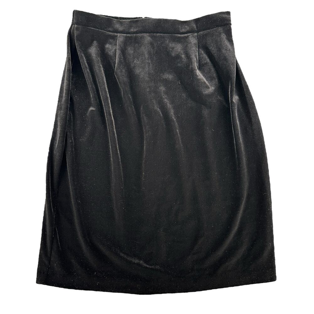 R&K Evening Vintage Y2K Black Velvet Midi Skirt 10 Petite Gothic Going Out